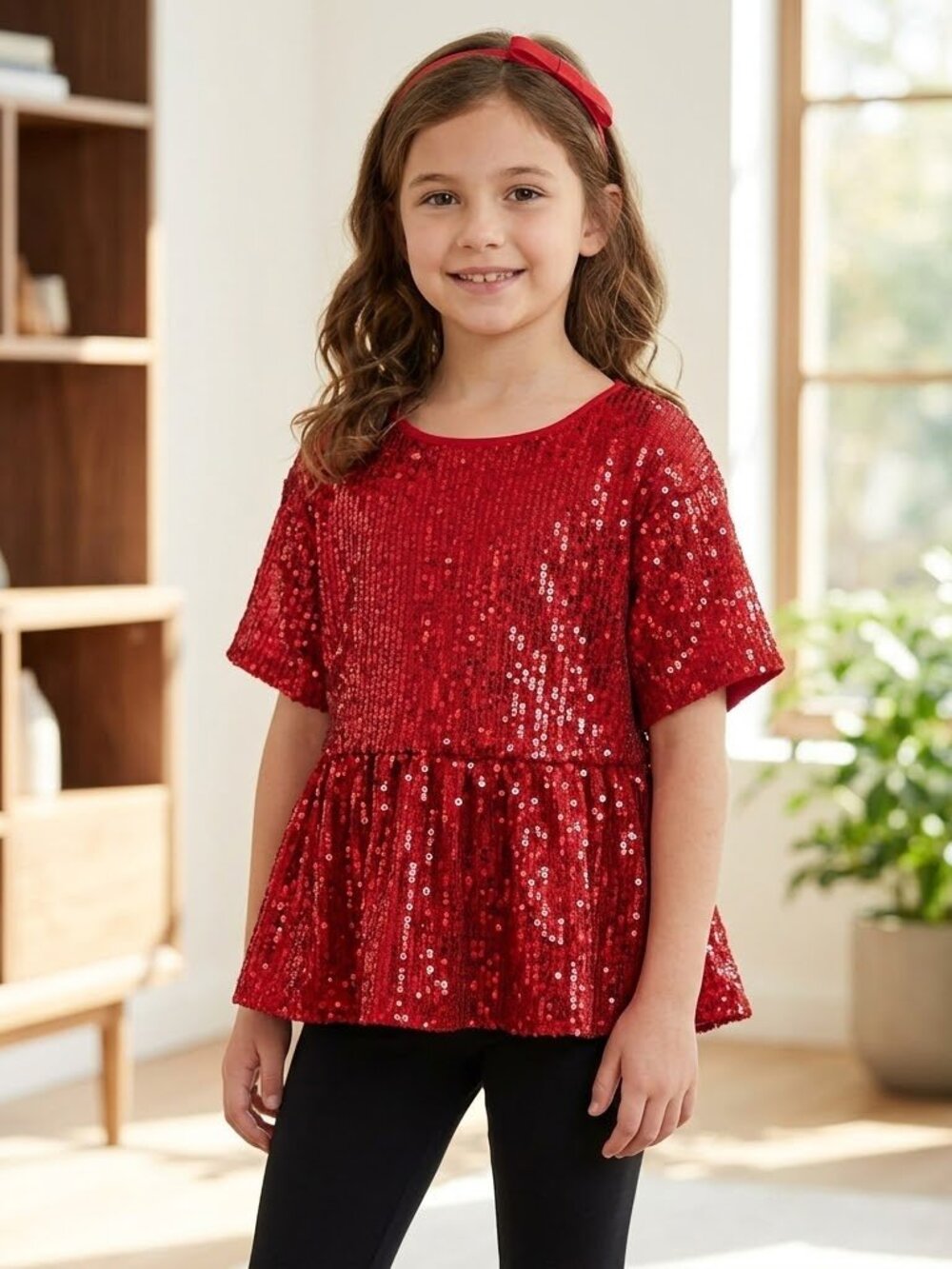NEW Evsie Short Sleeve Babydoll Solid Sparkle Sequin Ruffled Top Short Blouse XS